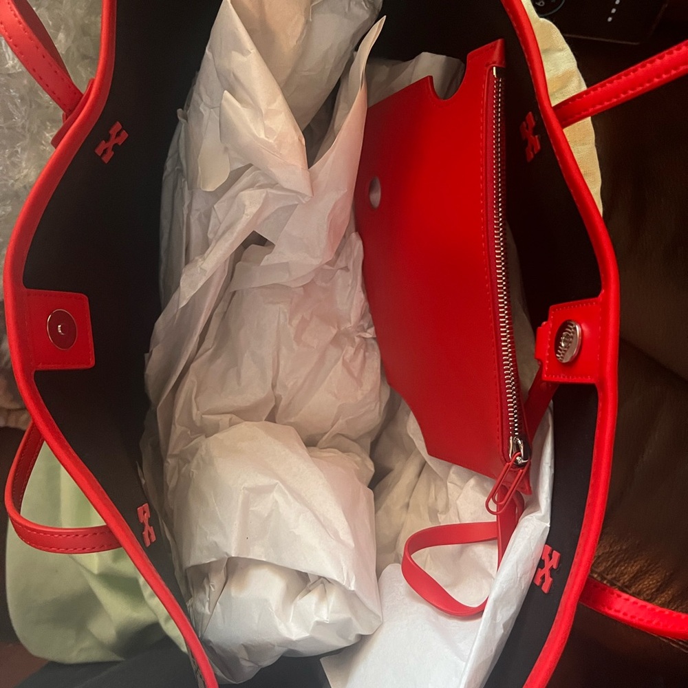 Off-White Brown And Red Patterned Tote - image 7